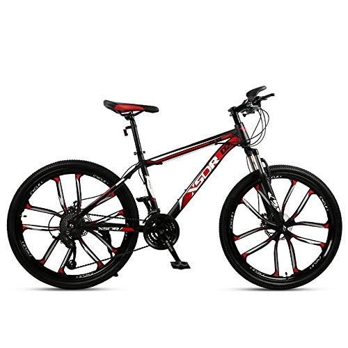 Mountain Bike : Chengke Yipin Mountain bike Outdoor student bicycle 24 inch One wheel Spring front fork High carbon steel frame Double disc brakes City road bike-red_24 speed