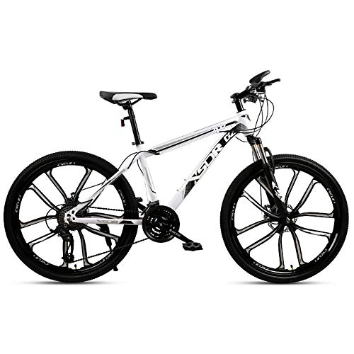 Mountain Bike : Chengke Yipin Mountain bike Outdoor student bicycle 24 inch One wheel Spring front fork High carbon steel frame Double disc brakes City road bike-White black_21 speed