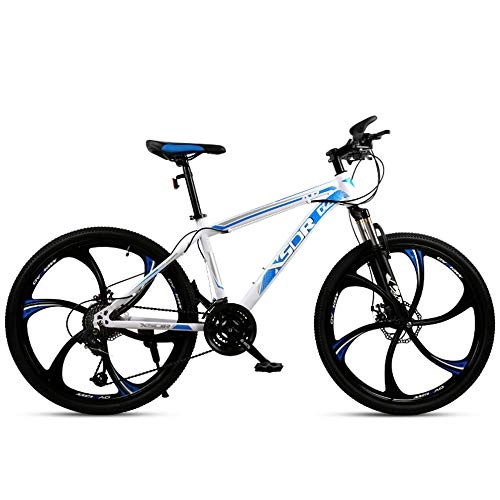 Mountain Bike : Chengke Yipin Mountain bike student outdoor bicycle 24 inch one wheel spring front fork high carbon steel frame double disc brake city road bike-White blue_24 speed
