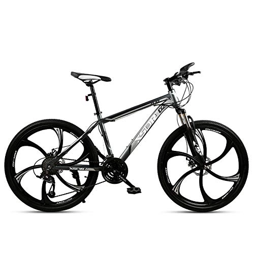 Mountain Bike : Chengke Yipin Mountain bike student outdoor bicycle 26 inch one wheel spring front fork high carbon steel frame double disc brake city road bike-White black_24 speed