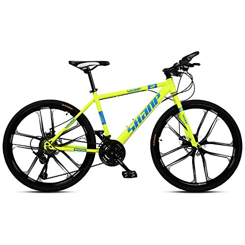 Mountain Bike : Chengke Yipin Outdoor mountain bike Adult bicycle 26 inch One wheel Carbon steel frame Double disc brakes City road bike-yellow_24 speed