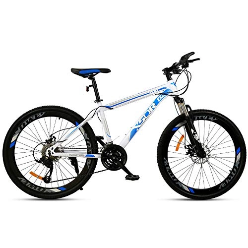 Mountain Bike : Chengke Yipin Outdoor mountain bike Man woman bicycle 26 inch Spring front fork High carbon steel frame Double disc brakes Urban road bike-White blue_27 speed