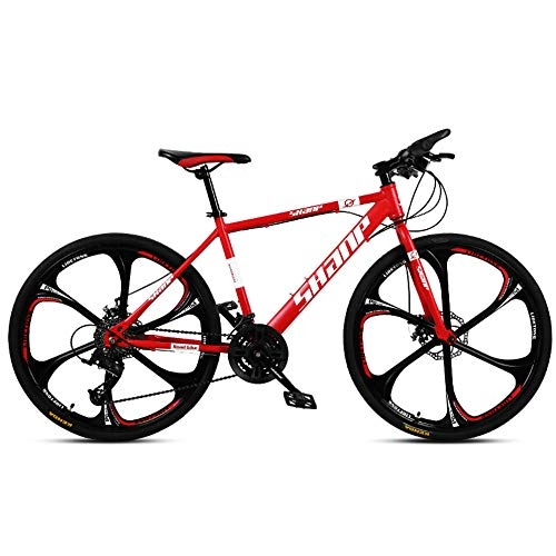Mountain Bike : Chengke Yipin Outdoor mountain bike Men's and women's bicycles 24 inches One wheel Carbon steel frame Double disc brakes City road bike-red_27 speed