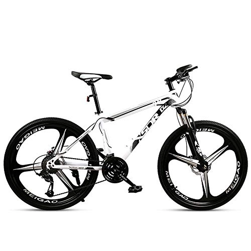 Mountain Bike : Chengke Yipin Outdoor mountain bike Student bicycle 26 inch One wheel Spring front fork High carbon steel frame Double disc brakes City road bike-White black_27 speed