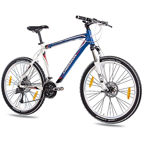 Mountain Bike : CHRISSON '26inch MTB Mountain Bike Bicycle Allweger Aluminium with Blue 24g Deore Matt White
