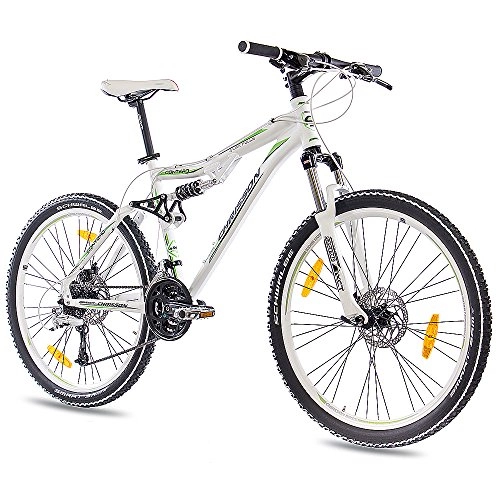 Mountain Bike : CHRISSON '26inch Top Aluminium Mountain Bike Bicycle Contero with 24Speed Deore and Swallow and 2x Disc White Green Matt