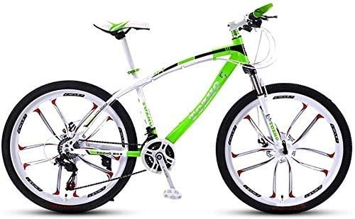 Mountain Bike : Comfortable 24 Inches bicycle, Mountain Bike, Fork Suspension, Boys And Girls Bicycle Variable Speed Shock Absorption High Carbon Steel Frame High Hardness Off-Road Dual Disc Brakes (Color : Green)