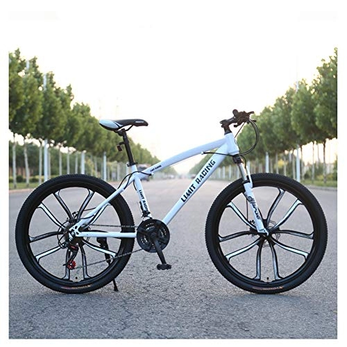 Mountain Bike : COSCANA 26 Inch Mountain Bike, 21-27 Speed High Carbon Steel Frame Bike With Double Disc Brake, Front Suspension Anti-Slip BicycleWhite-24 Speed