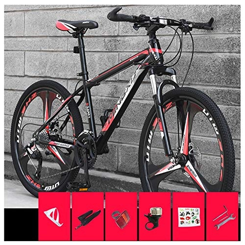 Mountain Bike : COSCANA 26 Inch Mountain Bikes, 21-27 Speed Front Suspension MTB, High-Carbon Steel Frame Mountain Bicycle With Dual Disc Brake For Men And WomenRed-24 Speed