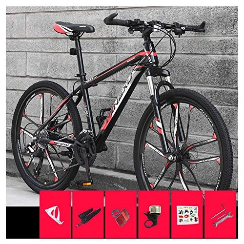 Mountain Bike : COSCANA Adult Mountain Bike with 26 Inch Wheel High Carbon Steel Frame Bicycle with Dual Disc Brakes Front Suspension for Men And WomenRed-21 Speed