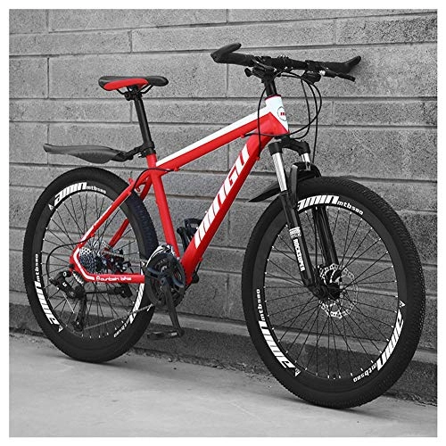 Mountain Bike : COSCANA Mountain Bike 21-30 Speeds With 17" High Carbon Steel Frame And Front Suspension Bike, Dual Disc Brakes Mountain BicycleRed-30 Speed