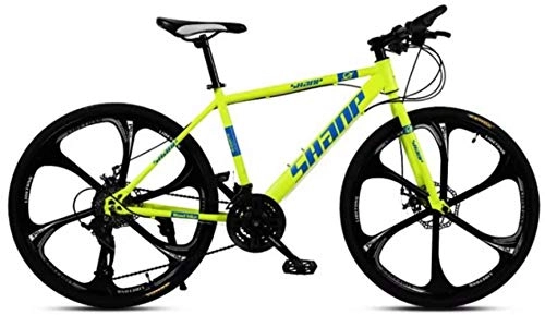 Mountain Bike : Country Mountain Bike 24 / 26 Inch Double Disc Brake, Adult MTB Country Gearshift Bicycle, Hardtail Mountain Bike with Adjustable Seat Carbon Steel Yellow 6 Cutter, 21-stage shift, 24inches