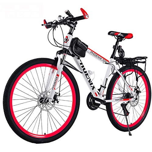 Mountain Bike : CPY-EX Mountain Bike, 24 Inches Wheels Bicycle, Double Disc Brake System, 21 / 24 / 27 Speed MTB, Black Red, Black Blue, White Red, White Blue Spoke Bicycle, C, 21