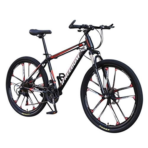 Mountain Bike : Crazboy Adult Mountain Bike, 26 inch Wheels, Mountain Trail Bike High Carbon Steel Folding Outroad Bicycles, 21-Speed Bicycle Full Suspension MTB Gears Dual Disc Brakes Mountain Bicycle (Red)