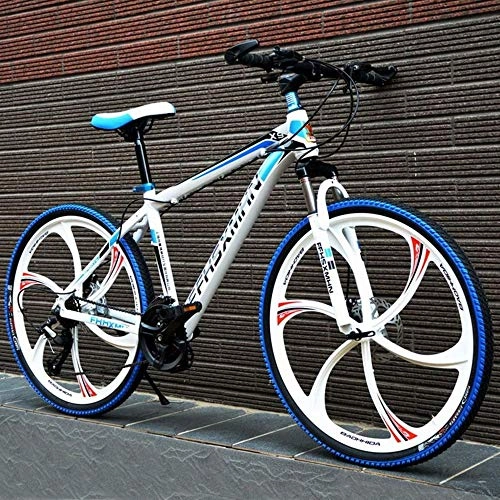 Mountain Bike : CSZZL 24 inch / 26 inch high carbon steel hard tail mountain bike, hybrid bike with adjustable front suspension seats-Six knives White blue_24 inch 27 speed