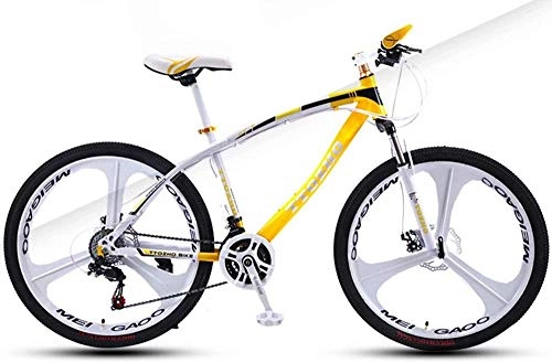 Mountain Bike : CSZZL Mountain bike bicycle adult men and women variable speed bicycle double disc brake double shock absorption ultra light car-Three knives White yellow_30 speed-24 inches