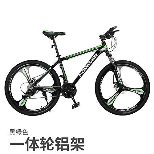 Mountain Bike : cuzona Mountain bike bicycle male shift adult female bicycle young student shock absorption off-road racing-24 speed_One wheel black green aluminum frame_26 inches