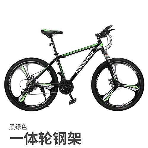 Mountain Bike : cuzona Mountain bike bicycle male shift adult female bicycle young student shock absorption off-road racing-24 speed_One wheel black green steel frame_26 inches