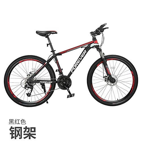 Mountain Bike : cuzona Mountain bike bicycle male shift adult female bicycle young student shock absorption off-road racing-24 speed_Spoke wheel black red steel frame_24 inches