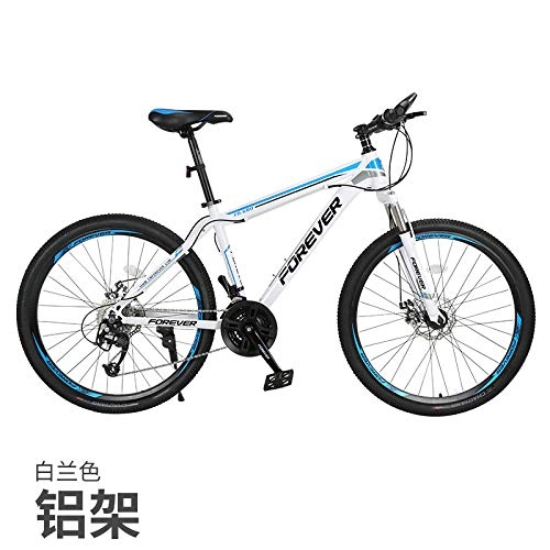 Mountain Bike : cuzona Mountain bike bicycle male shift adult female bicycle young student shock absorption off-road racing-24 speed_Spoke wheel white blue aluminum frame_26 inches
