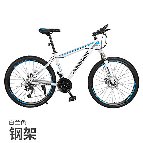 Mountain Bike : cuzona Mountain bike bicycle male shift adult female bicycle young student shock absorption off-road racing-24 speed_Spoke wheel white blue steel frame_26 inches