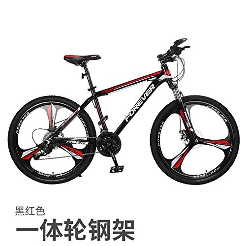 Mountain Bike : cuzona Mountain bike bicycle male shift adult female bicycle young student shock absorption off-road racing-27 speed_One wheel black red steel frame_26 inches