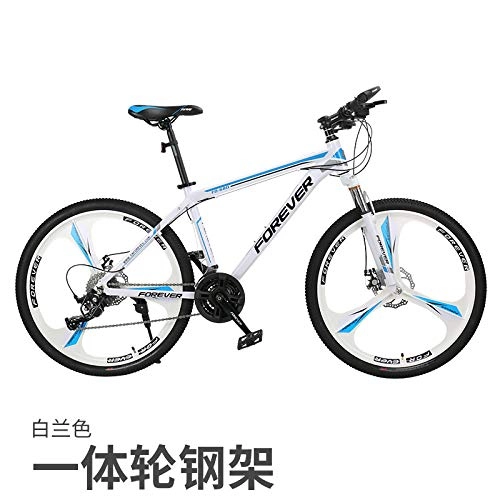 Mountain Bike : cuzona Mountain bike bicycle male shift adult female bicycle young student shock absorption off-road racing-27 speed_One wheel white blue steel frame_26 inches