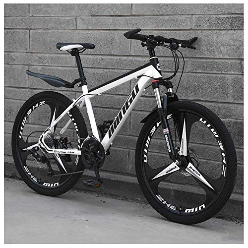 Mountain Bike : CWZY 24 Inch Mountain Bikes, Mens Women Carbon Steel Bicycle, 30-Speed Drivetrain All Terrain Mountain Bike with Dual Disc Brake, 21Vitesses, White 3 Spoke