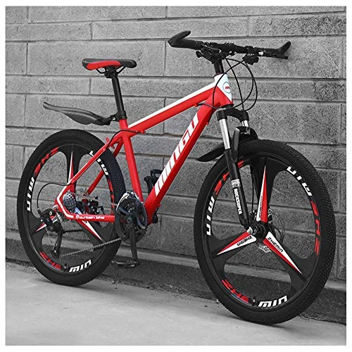 Mountain Bike : CWZY 24 Inch Mountain Bikes, Mens Women Carbon Steel Bicycle, 30-Speed Drivetrain All Terrain Mountain Bike with Dual Disc Brake, 27Vitesses, Red 3 Spoke
