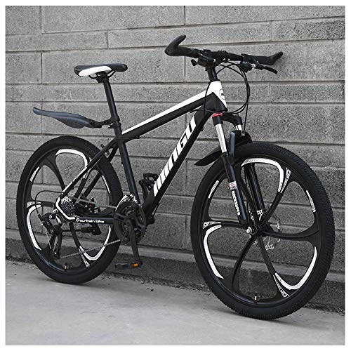 Mountain Bike : CWZY 24 Inch Mountain Bikes, Mens Women Carbon Steel Bicycle, 30-Speed Drivetrain All Terrain Mountain Bike with Dual Disc Brake, 30Vitesses, Black 6 Spoke