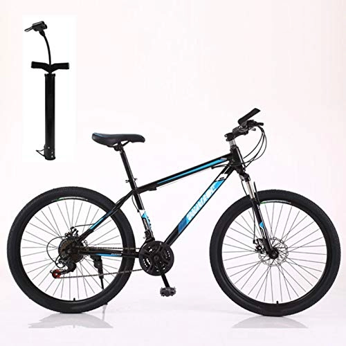 Mountain Bike : CXQ Mountain Bike 26 Inches, Gearshift Bicycle, High-carbon Steel Double Shock Absorption Disc Brake Bike for Men and Women - Students and Urban Commuters, Black blue