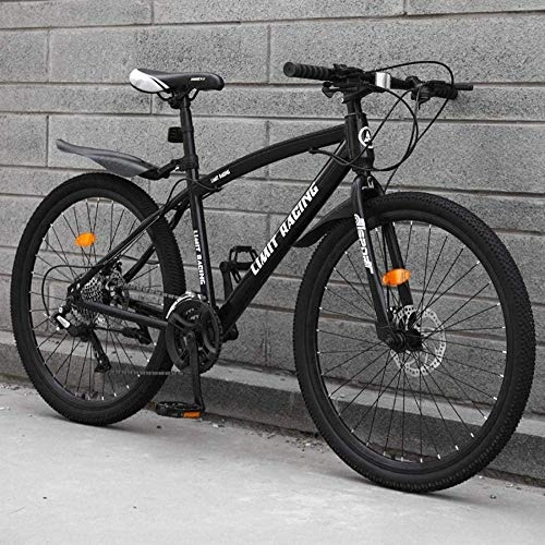 Mountain Bike : CXY-JOEL Adult 24 inch Mountain Bike for Men Women Off-Road Bicycle Double Disc Brake Bicycles High Carbon Steel Hard Tail Frame Rider Height 140-170Cm-Grey_24 Speed, Black