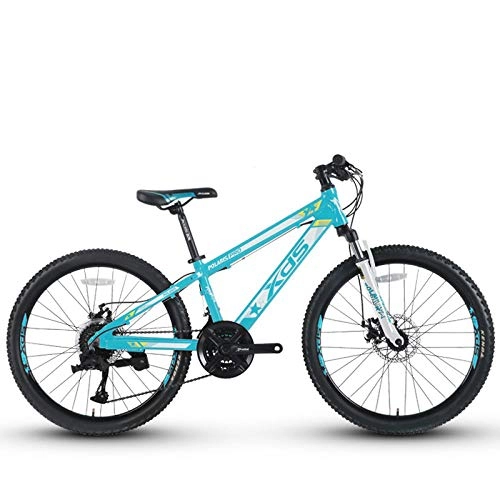 Mountain Bike : Dafang 21 speed 24 inch mountain bike double disc brake aluminum alloy double rim mountain bike-White blue_24_twenty one