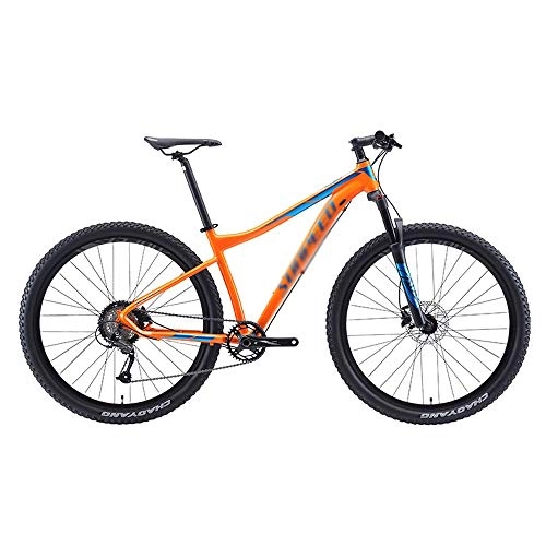 Mountain Bike : DFEIL Orange Mountain Bikes, Adult Big Wheels Hardtail Mountain Bike, Aluminum Frame Front Suspension Bicycle, Mountain Trail Bike, 9-Speed (Size : 27.5 inches)