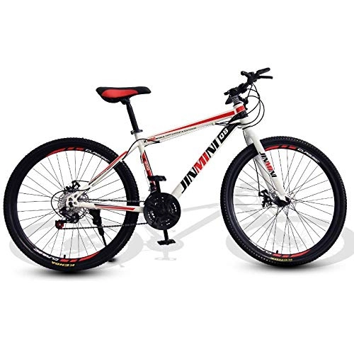 Mountain Bike : DGAGD 24 inch mountain bike adult male and female variable speed travel bicycle spoke wheel-White Red_21 speed
