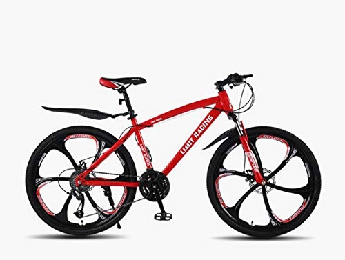 Mountain Bike : DGAGD 24 inch mountain bike variable speed adult double disc brake bicycle six blade wheel-red_21 speed