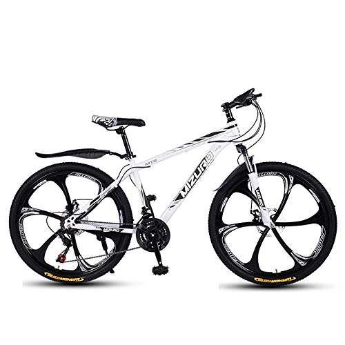 Mountain Bike : DGAGD 24 inch mountain bike variable speed bicycle light racing six cutter wheels-White black_24 speed