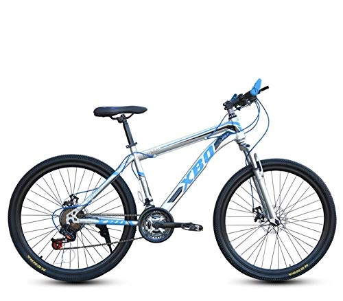 Mountain Bike : DGAGD 24 inch wide frame mountain bike wide tire variable speed adult disc brake spoke wheel bicycle-Silver blue_27 speed