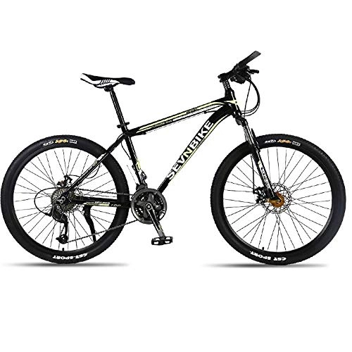 Mountain Bike : DGAGD 26 inch aluminum alloy frame mountain bike variable speed spoke wheel road bike-Black and yellow_27 speed
