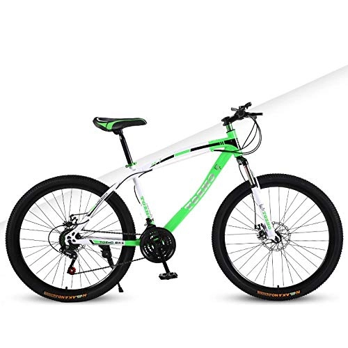 Mountain Bike : DGAGD 26 inch mountain bike adult variable speed damping bicycle off-road dual disc brake spoke wheel bicycle-White and green_21 speed