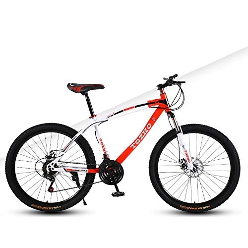 Mountain Bike : DGAGD 26 inch mountain bike adult variable speed damping bicycle off-road dual disc brake spoke wheel bicycle-White Red_21 speed