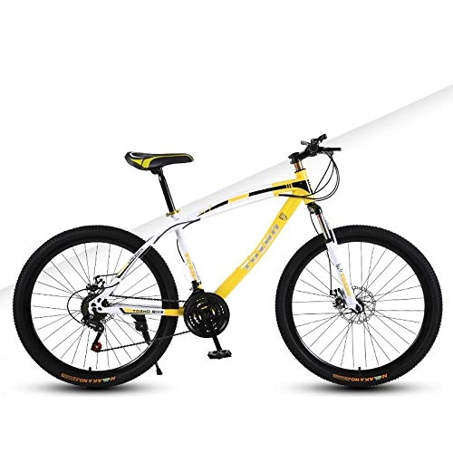 Mountain Bike : DGAGD 26 inch mountain bike adult variable speed damping bicycle off-road dual disc brake spoke wheel bicycle-White yellow_24 speed