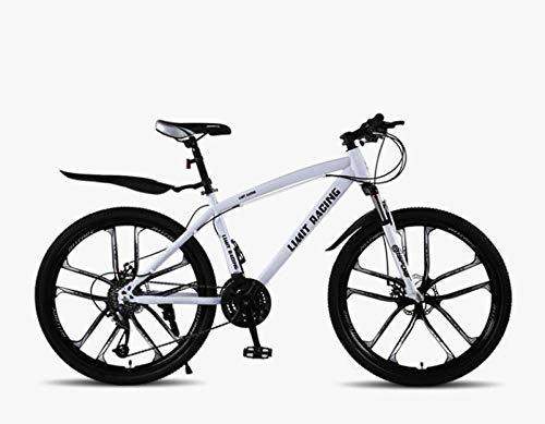 Mountain Bike : DGAGD 26 inch mountain bike variable speed adult double disc brake bicycle ten cutter wheels-white_30 speed