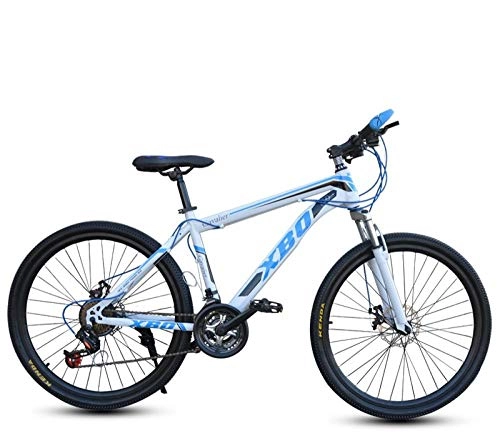 Mountain Bike : DGAGD 26 inch wide frame mountain bike wide tire variable speed adult disc brake spoke wheel bicycle-White blue_24 speed