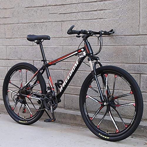 Mountain Bike : DJP Mountain Bike, Furniture -24-30 Speed All-Field Bikes with Disc Brakes, 24 26Inch Adult Mountain Bike, High Carbon Steel Shock-Absorbing Folding Mountain Bike Black / Red 26", 21 Speed, Black / Red, 26",