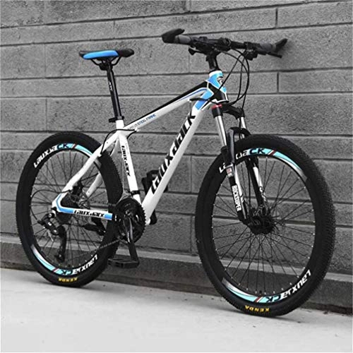 Mountain Bike : DLC Adult Men Dual Suspension / Disc Brakes 26 inch Mountain Bike, Sports Leisure Bicycle, White Blue, 21 Speed