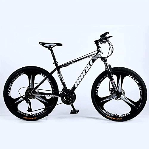 Mountain Bike : DLC Country Mountain Bike 26 inch with Double Disc Brake, Adult MTB, Hardtail Bicycle with Adjustable Seat, Thickened Carbon Steel Frame, Black, 3 Cutters Wheel, 21 Stage Shift, 27 Stage Shift, 26Inches