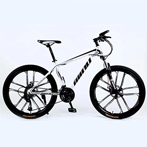 Mountain Bike : DLC Country Mountain Bike 26 inch with Double Disc Brake, Adult MTB, Hardtail Bicycle with Adjustable Seat, Thickened Carbon Steel Frame, White Black, 10 Cutters Wheel, 27 Stage Shift, 24 Stage Shift, 24