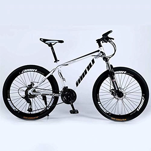 Mountain Bike : DLC Country Mountain Bike 26 inch with Double Disc Brake, Adult MTB, Hardtail Bicycle with Adjustable Seat, Thickened Carbon Steel Frame, White Black, Spoke Wheel, 27 Stage Shift, 30 Stage Shift, 26Inche