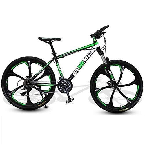 Mountain Bike : Dsrgwe Mountain Bike / Bicycles, Carbon Steel Frame, Front Suspension and Dual Disc Brake, 26inch Mag Wheels (Color : Black+Green, Size : 24 Speed)